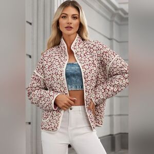 Floral Snap Down Mock Neck Coat
